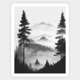 Silhouette of mountain and fog and pine forest Sticker